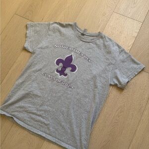 Notre Dame Prep school Gildan Gray Kids Tee with Purple Fleur-de-Lis